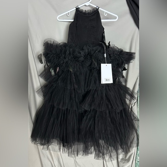 Mac Duggal 20588 Girls High Neck Tulle Dress with Feathers - Picture 8 of 9